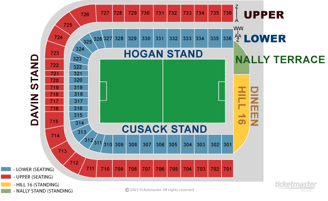 Venue seating chart for Leinster Rugby for reference only